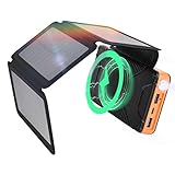 Powerbank Solare 26800mAh, Caricabatterie Solare Portatile PD18W USB C Ricarica Rapida Qi Ricarica Wireless con 4 Pannelli Solari Telefono Batteria Esterna e 3 Porte per Telefoni, Tablet, Camping