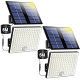 Lampada Solare da Esterno, Faretto Led da Esterno con Sensore di Movimento, Luce Solare Led Esterno con Pannello Solare, 113 LED 2000mAh 4 Modes Lampioni Luci Solari da Giardino con 5M Cavo, 2 Pezzi