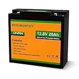 ECO-WORTHY 12V 20AH Batteria al litio ricaricabile 3000 volte con protezione BMS, batteria LiFePO4 al litio ferro fosfato per quad/fish finder/accumulo di energia solare/motore da traina