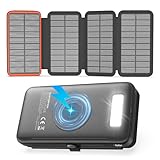Caricatore Solare 27000mAh Power Bank Wireless - 22,5W Ricarica Rapida USB-C Batteria Esterna con Tre Uscite USB PD 4.0 QC 3.0 e 4 Pannelli Solari per Smartphone Tablet (Arancione)