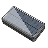 Caricabatterie solare - Banca di energia solare con pannello solare integrato, caricatore portatile wireless con torcia a LED per uso esterno | Batteria esterna durevole per telefoni cellulari, Nero