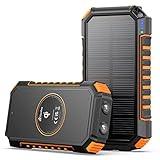 Hiluckey Caricabatterie Solare 26800mAh con 4 USB Batteria Esterna Portatile USB C Power Bank Senza fili Impermeabile con 2 Luci LED per Smartphones, Tablets (Orange)
