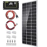 Topsolar Kit pannello solare 100 Watt 12 Volt monocristallino Off Grid System per case camper barca + 30A 12V/24V LCD PWM regolatore di carica solare + cavi solari da 4,9 m con connettore + staffe a Z