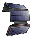 iPosible Powerbank Solare 26800mAh con 4 Pannelli Solari Caricabatterie Solare con USB C e USB A Porte Power Bank Portatile Batteria Esterna Universale per Cellulare Tablet Telefono Campeggio