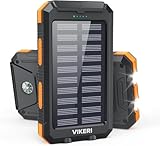Vikeri Powerbank Solare da 26800 mAh, Power Bank Solare Impermeabile, Porta USB-C per Ricarica Rapida, con 4 uscite, per Smartphone, Tablet, ecc. (Arancione)