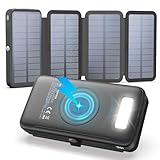 Caricatore Solare 27000mAh Power Bank Wireless - 22,5W Ricarica Rapida USB-C Batteria Esterna con Tre Uscite USB PD 4.0 QC 3.0 e 4 Pannelli Solari per Smartphone Tablet (Nero)