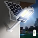 INTELAMP Lampione Solare LED Esterno, 12500mAh Faro Con Pannello Solare da Esterno, IP65 Impermeabile Faretto LED con Sensore di Movimento, 3000LM/6500K Luci da Esterno per Giardino, Terrazza, Garage