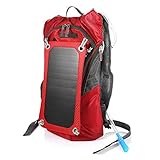 SPYMINNPOO Zaino Solare, Zaino da Escursionismo Solare All'aperto Multifunzione con Pannello Solare da 6,5 W, Borsa per L'acqua da 2 Litri per Viaggi in Bicicletta (Rosso)