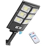 PEAKRO Lampione Solare Led Esterno 252 LED 150W Luci Faro Led Esterno con Pannello Solare e Sensore di Movimento, IP65 Impermeabile Lampada Lampione da Giardino con Telecomando per Strada Garage