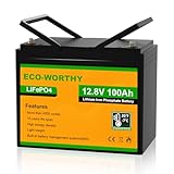 ECO-WORTHY Batteria Litio 12V LiFePO4 100Ah with BMS, Scarica Profonda Maggiore di 3000+ Volte,1280wh, Ricaricabile con Energia Solare, Perfetta per Sistemi Off-grid/Fotovoltaico/Camper