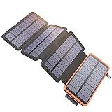 Powerbank Solare 25000mAh Hiluckey Caricabatterie Solare Portatile con USB C Ricarica Rapida e 4 Pannelli Solari Impermeabile Batteria Esterna per Smartphone, Tablet e Campeggio