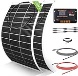 ECO-WORTHY Kit pannello solare flessibile da 260 Watt 12 Volt indipendente dalla rete: 2 pezzi pannello solare da 130 W + display LCD da 30 A + cavo solare da 5 m per roulotte, camper, barca, cabina,