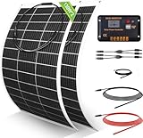 ECO-WORTHY Kit pannello solare flessibile da 260 Watt 12 Volt indipendente dalla rete: 2 pezzi pannello solare da 130 W + display LCD da 30 A + cavo solare da 5 m per roulotte, camper, barca, cabina,