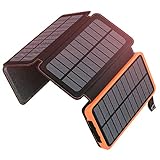 A ADDTOP Caricabatterie Solare 25000mAh, Power Bank Impermeabile con 3 Porte USB Batteria Esterna Portabile LED per Smartphones Tablets e Altri Arancione