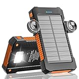Power Bank Solare da 26800 mAh con Supporto a Ventosa, Caricabatterie Solare 3 Porte per Ricarica Rapida da 15 W con Torcia/SOS/Stroboscopio, Power Bank Impermeabile per Telefono da Esterno