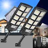 VOPHICHO Lampione Solare Esterno 2 Pezzi, 6000K Lampione LED con Pannello Solare, Faro Stradale Esterno IP66 Impermeabile Luce Solari con Sensore di Movimento e Telecomando per Giardino Sentieri