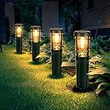 Lampada Solare Giardino Esterno, 4 PCS IP65 Impermeabie, Bianco Caldo LED Luce Lampione Terra Balcone Decorazione per Piscina, Cortile, Vialetto (A)