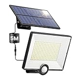 Pxwaxpy 1 Pezzi-Luce Solare LED Esterno [204LED] Lampada Solare da Esterno con Sensore di Movimento, IP65 Impermeabile Farette Solare a LED da Esterno con Cavo di 5M Pannello Solare Indipendente