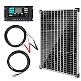 【50W 12V Pannello Solare Kit】DERUXI 50W 12V Set Pannello Solare Mono: 50W Pannello Solare, Regolatore di Carica 10A, Cavo con Morsetti a Coccodrillo, Cavo di Batteria, per Veicoli,Tetto, Barche,Camper