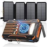 SOARAISE-Caricatore-Solare-Power-Bank-27000mAh - Impermeabile Caricabatterie Solare con 4 Cavi & 4 Pannelli Solares, PD QC 3.0 USB C Ricarica Rapida Batteria Esterna per Telefono (Arancione)