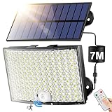 Faretto Led da Esterno Solare, [268LED/ 5Modes/ 7M]Faro Led Esterno con Pannello Solare, Telecomando Luce Solare Led Esterno, IP65 Faretti Solari a Led da Esterno Luci Solari Esterno Garage Giardino