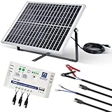 ECO-WORTHY Kit Pannello Solare 25W 12V Monocristallini:IP65 25W Modulo fotovoltaico + Cavo di Collegamento SAE + Regolatore di Carica 10A per Barche, Luci, Apriporta, Pollaio