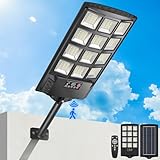 PEAKRO Lampione Solare da Esterno 144 LED 6000K dal tramonto all'alba con Telecomando, IP67 Impermeabile 200W Luci Solari Giardino Sensore di Movimento Faretti Stradale con Pannello Solari - 1 Pezzi